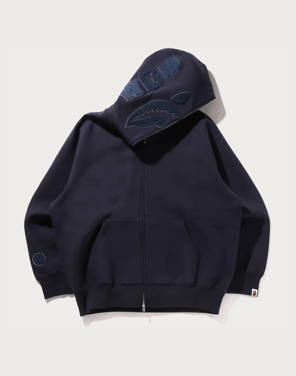 Relaxed Full-Zip Pattern Hoodie - Navy