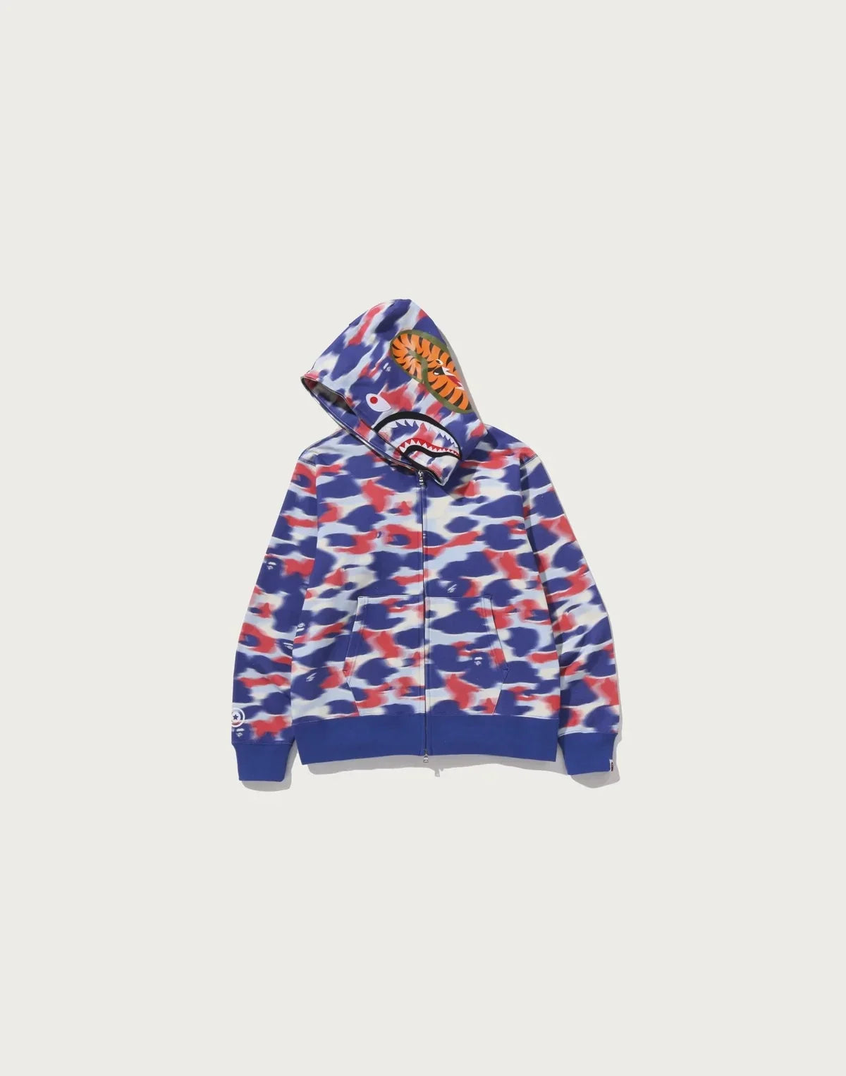 Printed Full-Zip Cotton Hoodie - Blue