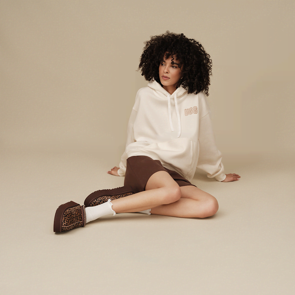 Women's Oversized Chenille Appliqué Hoodie - Black
