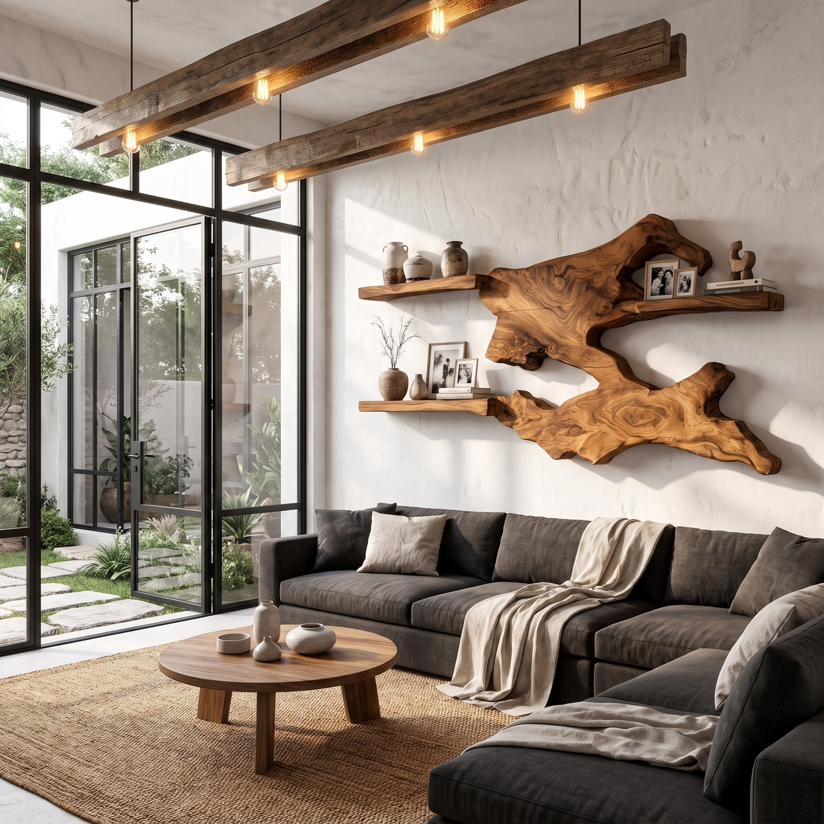 Rustic Live Edge Floating Shelf Wall Mounted Book Shelves For Living Room