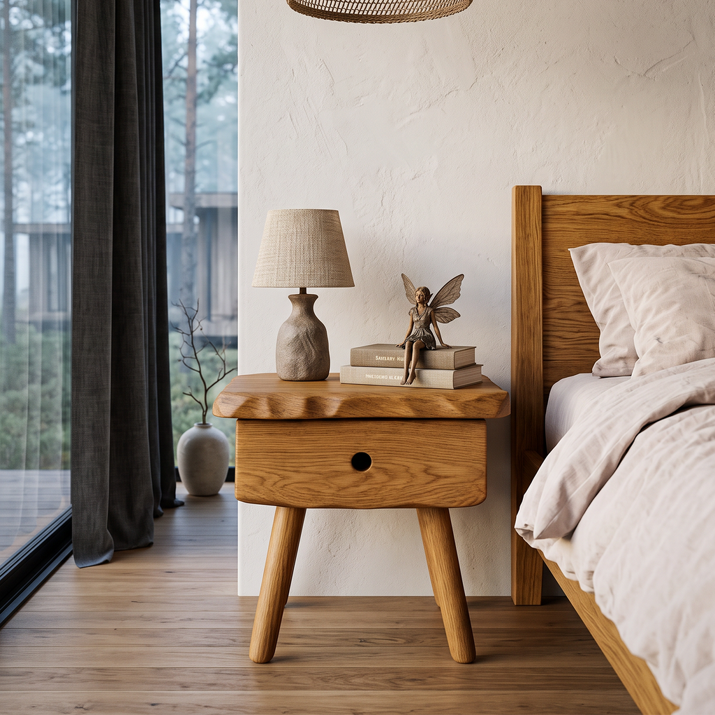 Scandinavian Solid Wood Bedside Table With Drawer