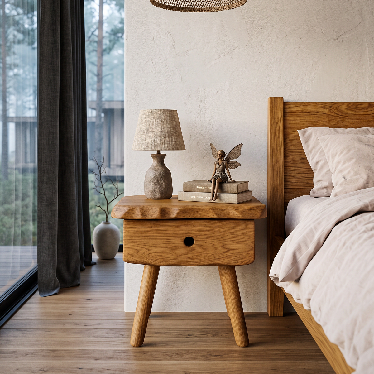 Scandinavian Solid Wood Bedside Table With Drawer