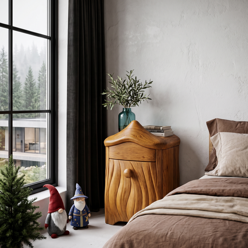 Minimalist Solid Wood Bedside Table With Artistic Door Design