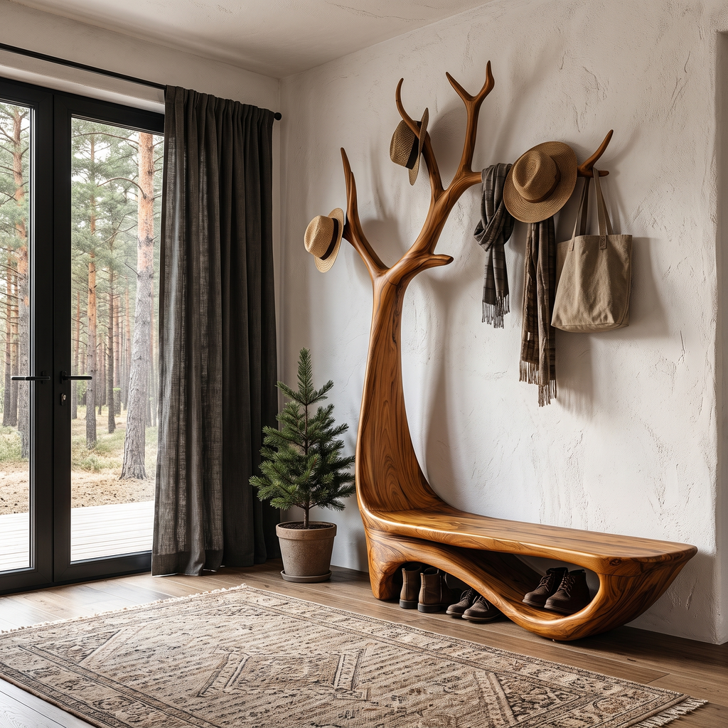 Organic Tree Shoe Bench Wall Mounted Coat Rack Storage For Entryway Hallway