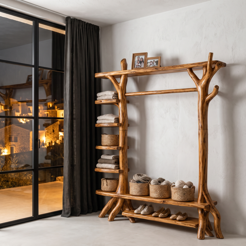 Rustic Tree Coat Rack Storage Organizer For Entryway Hallway