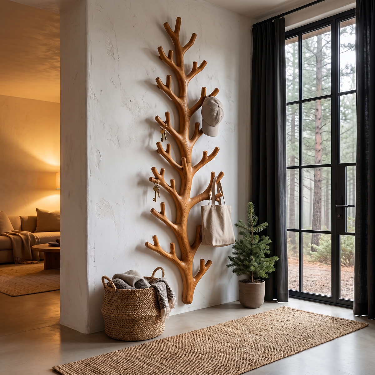 Sculptural Tree Coat Rack Wall Mounted Design For Entryway Hallway