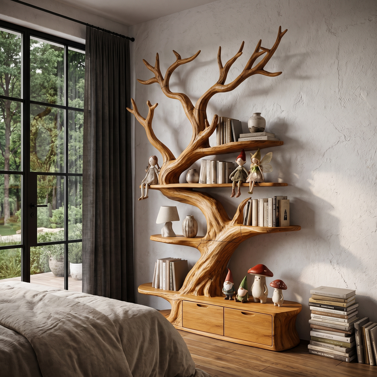Sculptural Tree Bookshelf Handcrafted Tree Branch Design For Home Office