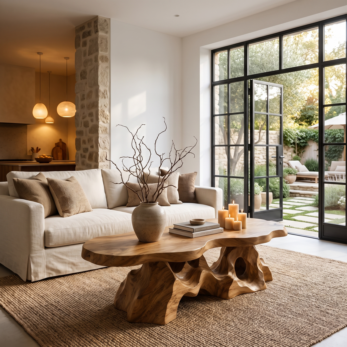 Organic Coffee Table With Sculptural Tree Root Base For Living Room
