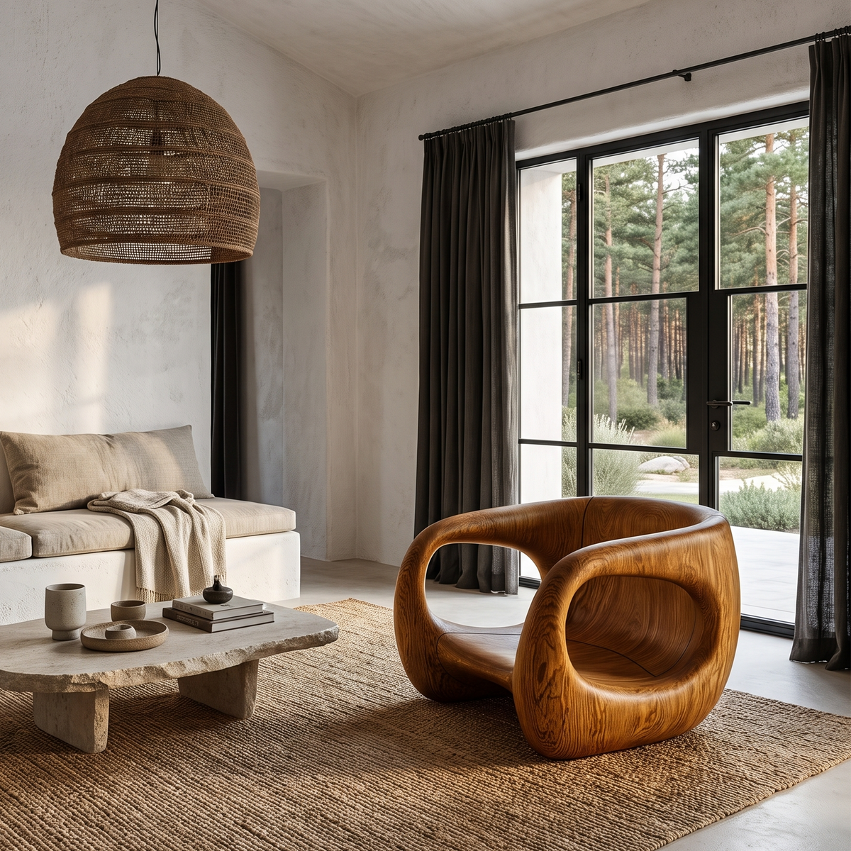 Contemporary Sculptural Chair With Flowing Armrest Design For Living Room
