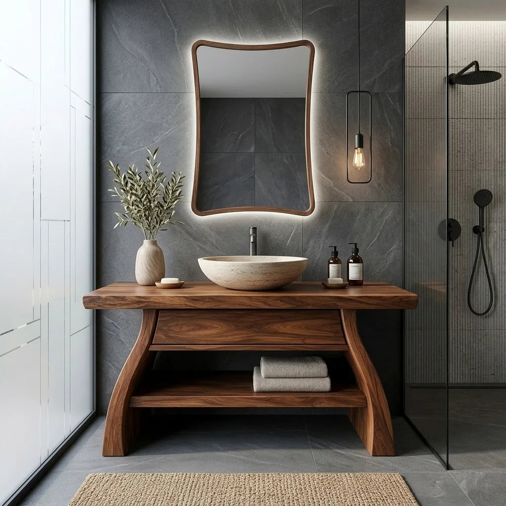 Modern Sculptural Open Shelf Bathroom Vanity For Master Bathroom