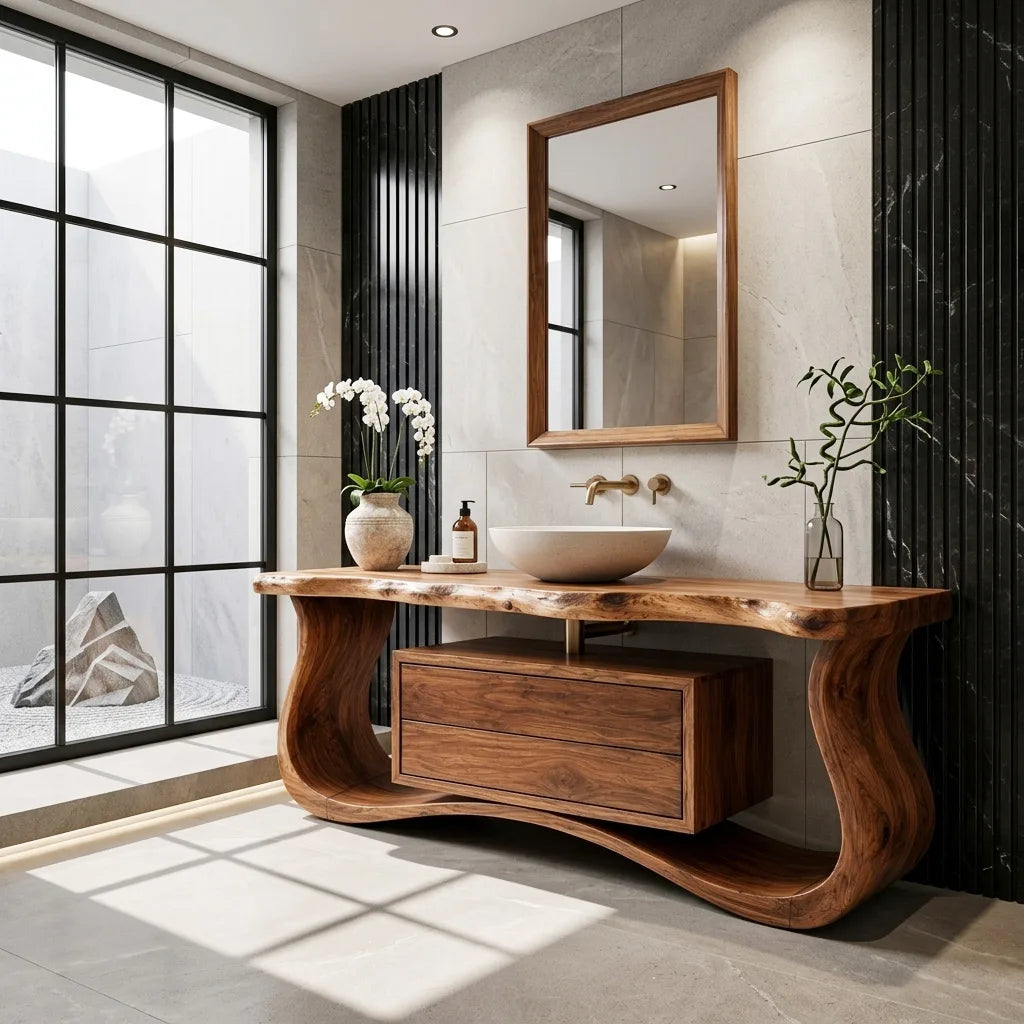 Modern Sculptural Frame Curved Bathroom Vanity For Master Bathroom