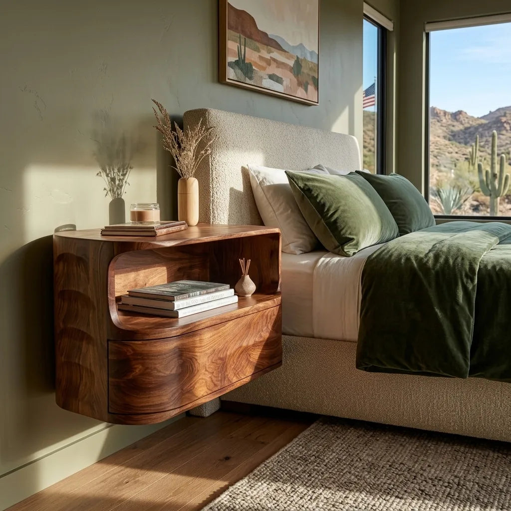 Modern Floating Open Shelf Nightstand For Bedroom