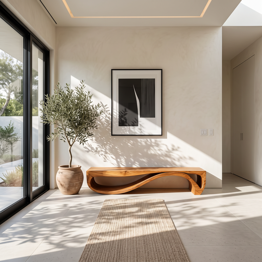 Sculptural Bench With Wave Design For Entryway
