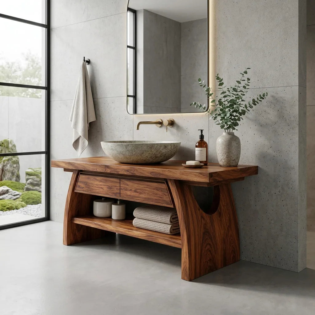 Mediterranean Curved Frame Bathroom Vanity For Master Bathroom