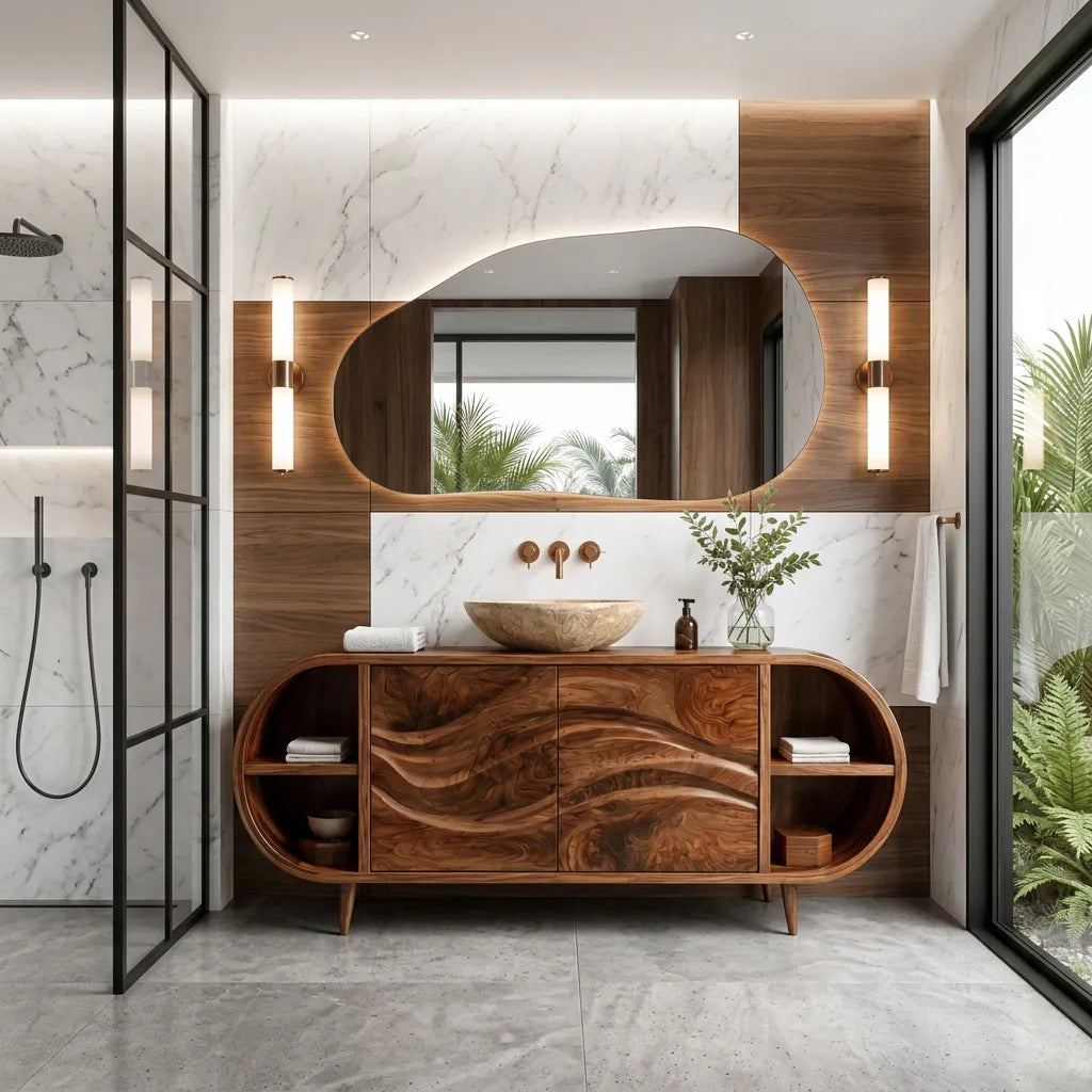 Organic Modern Rounded Edge Bathroom Vanity For Master Bathroom