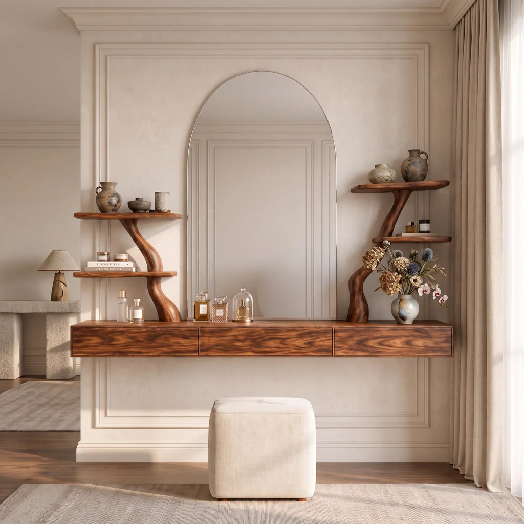 Organic Floating Makeup Vanity Sculptural Branch Shelving For Luxury Bedroom