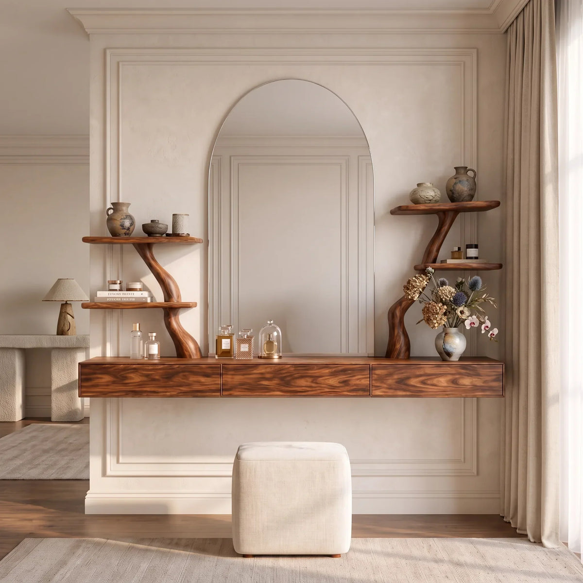 Organic Floating Makeup Vanity Sculptural Branch Shelving For Luxury Bedroom