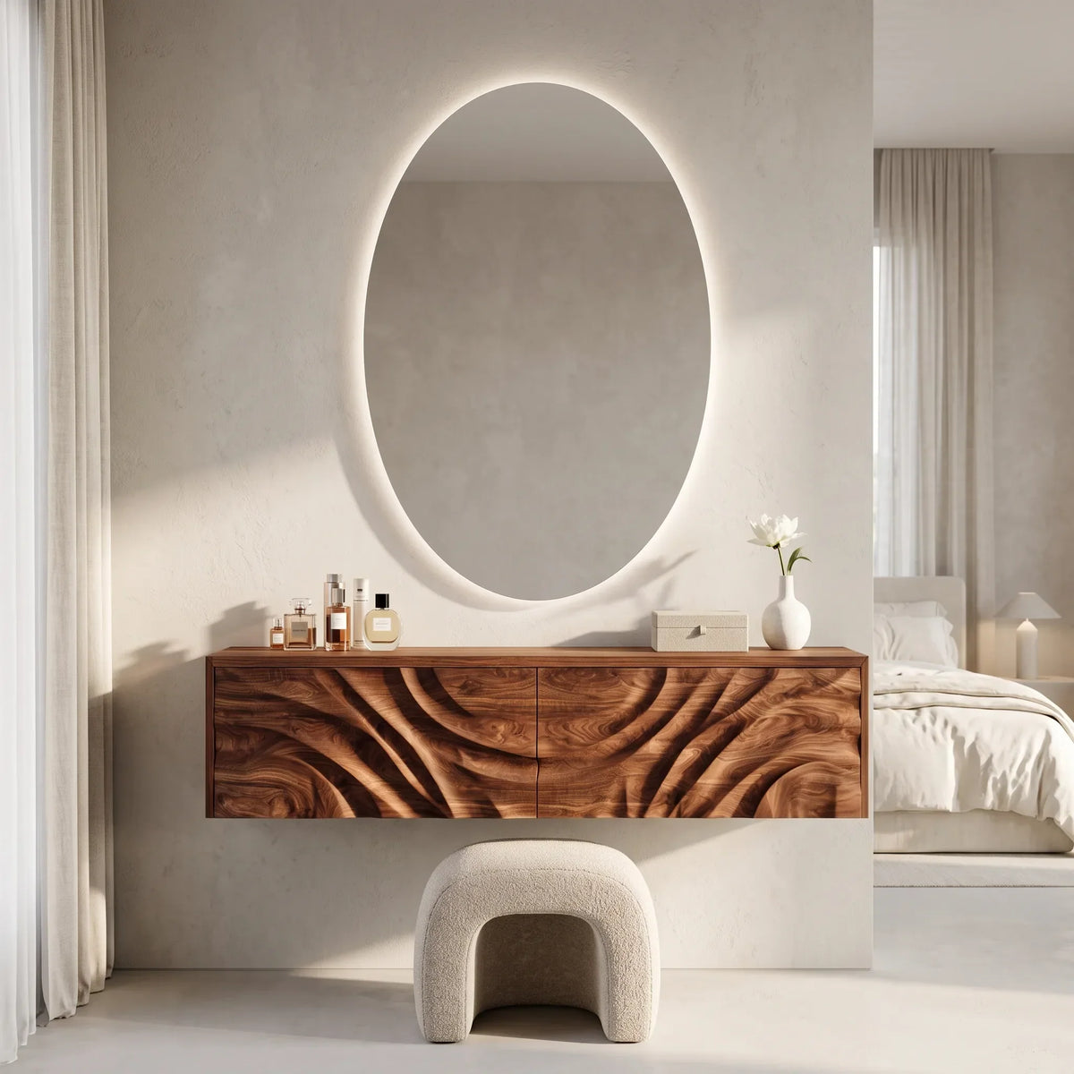 Organic Wall Mounted Dressing Table Carved Drawer Front For Interiors