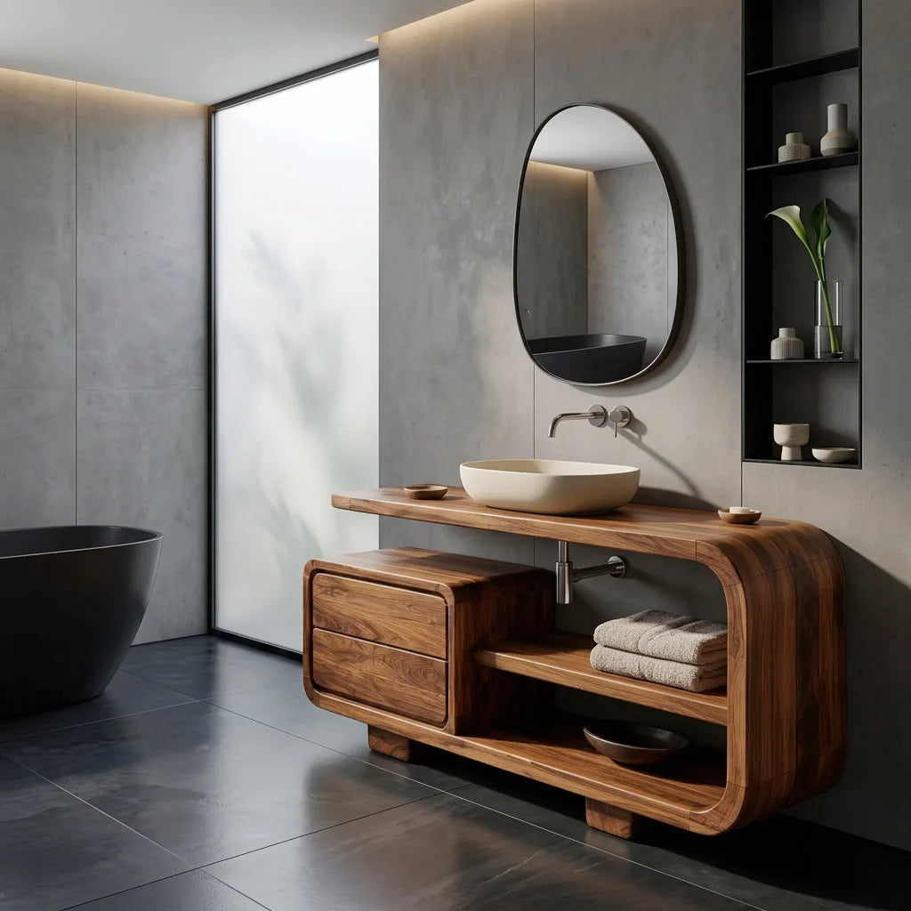 Modern Rounded Open Frame Bathroom Vanity For Bathroom