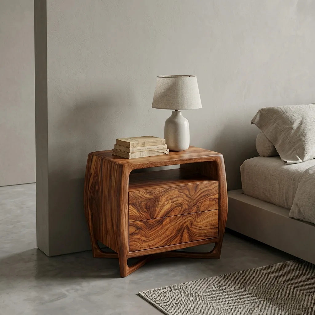 Modern Sculptural Open Frame Nightstand For Bedroom