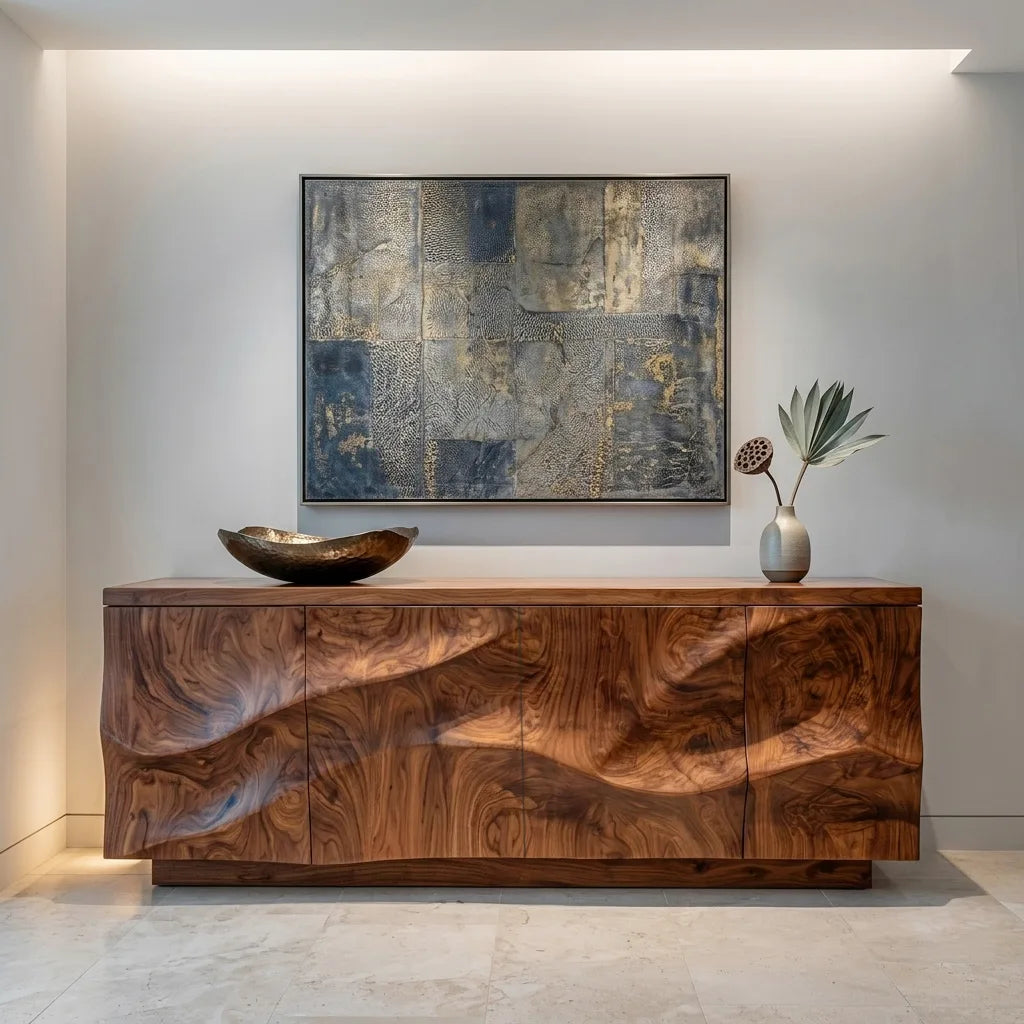 Modern Relief Carving Wood Sideboard For Entryway