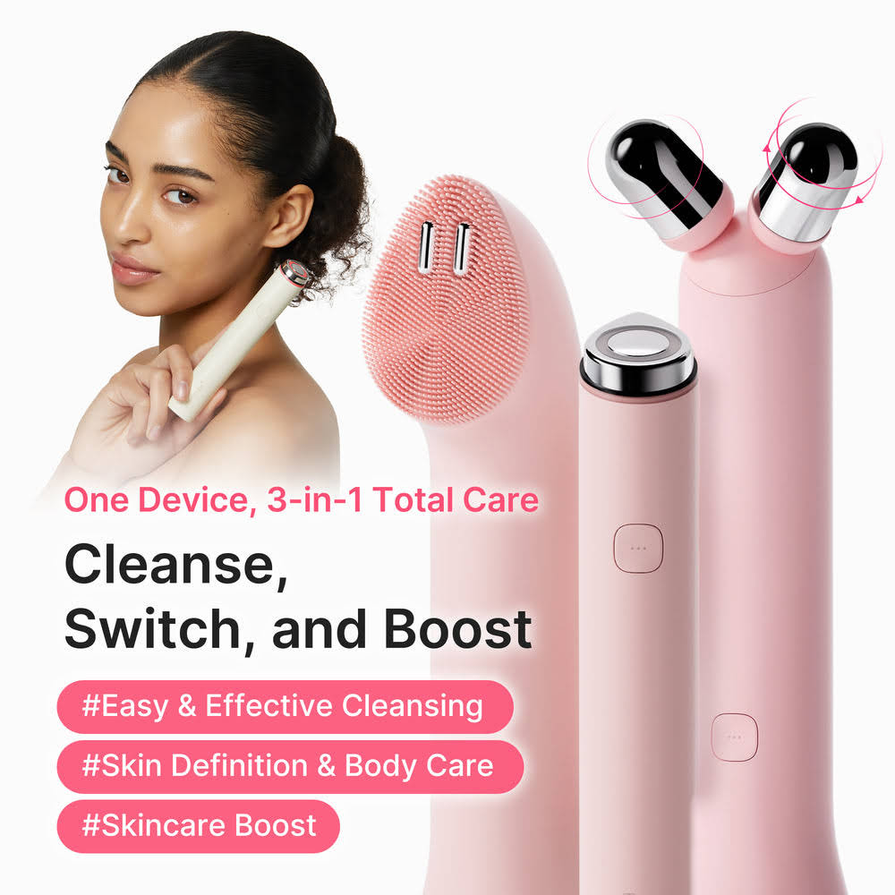 Pink Facial Roller & Cleansing Device Set