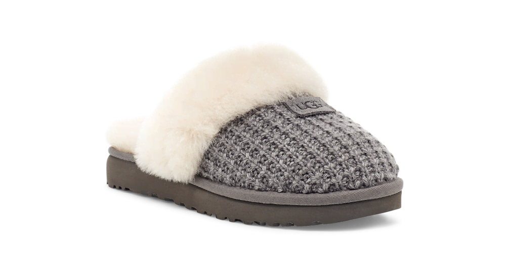 Women's Knit Sheepskin Slipper - Charcoal
