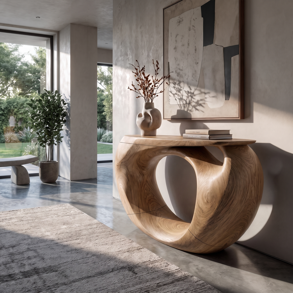 Console Table Organic Hollow Base Design For Entryway