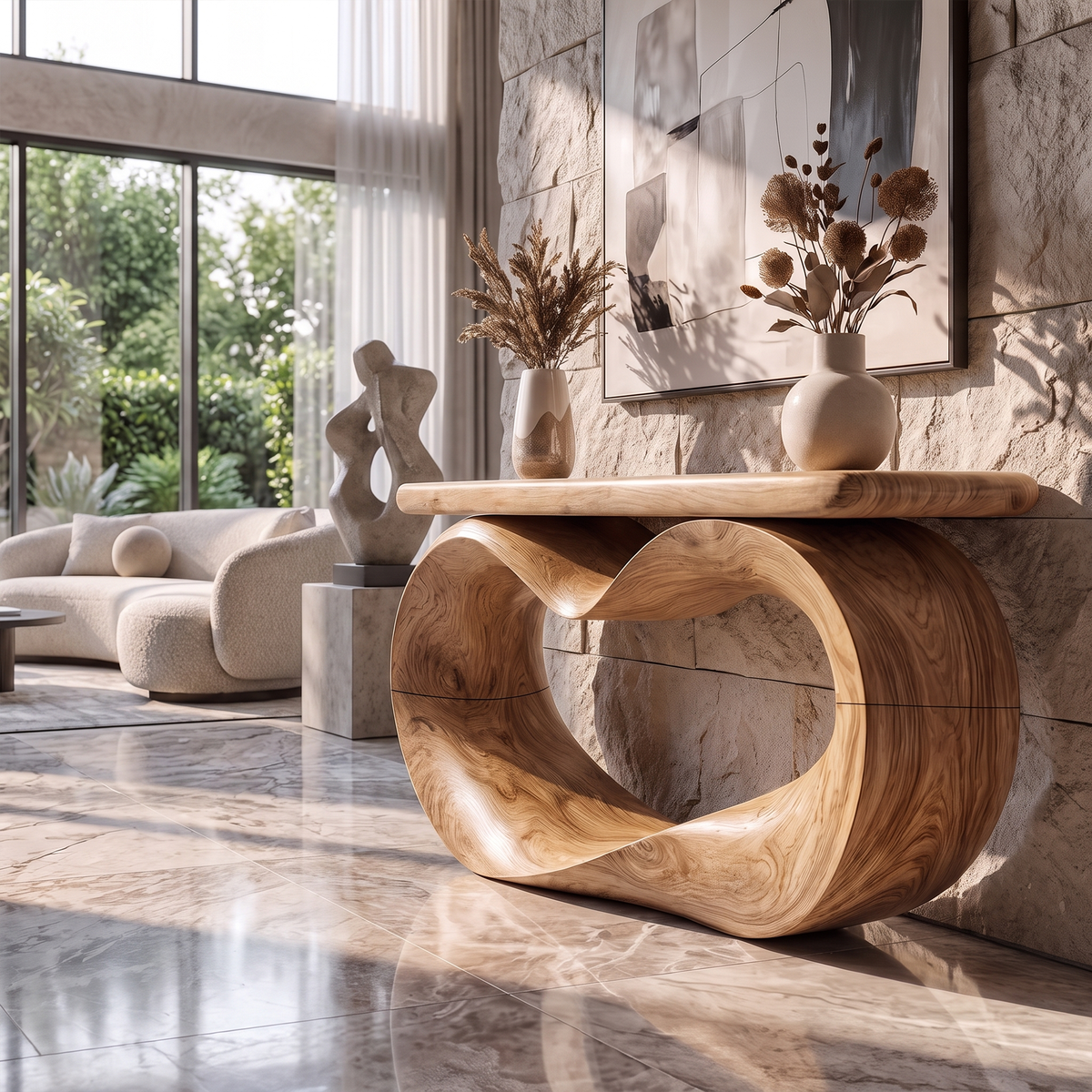 Sculptural Console Table Hollow Oval Base Design For Entryway Foyer Hallway