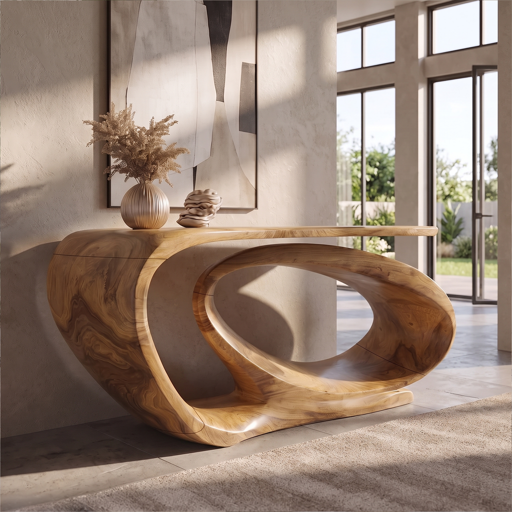 Console Table Sculptural Open Loop Base For Entryway Foyer Hallway