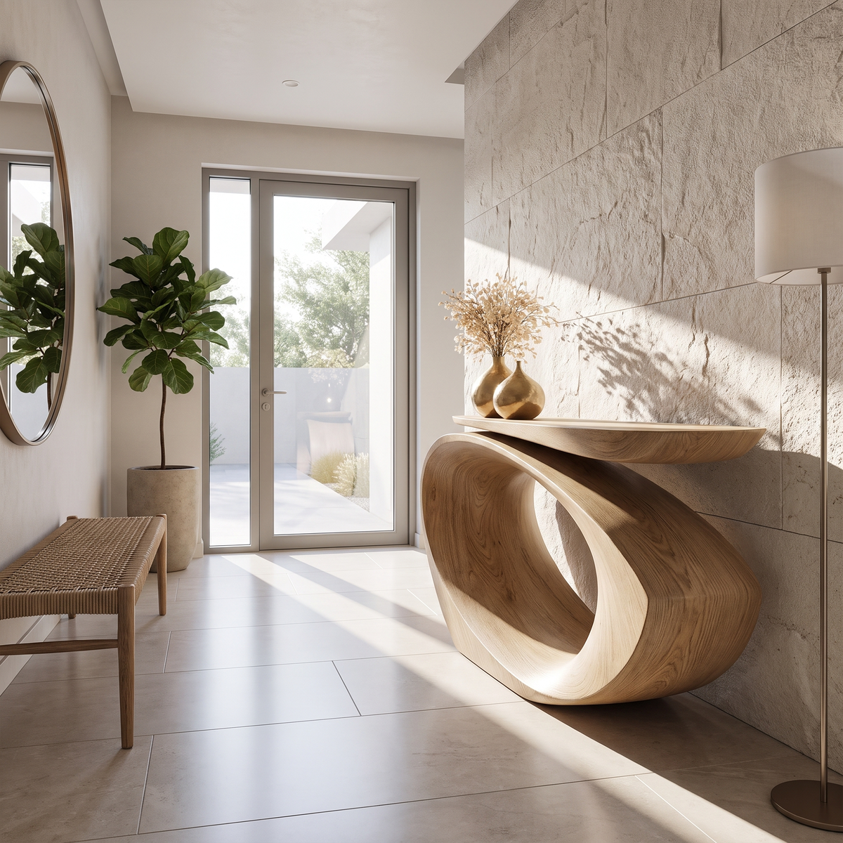 Sculptural Console Table Asymmetrical Hollow Oval Base Design For Foyer