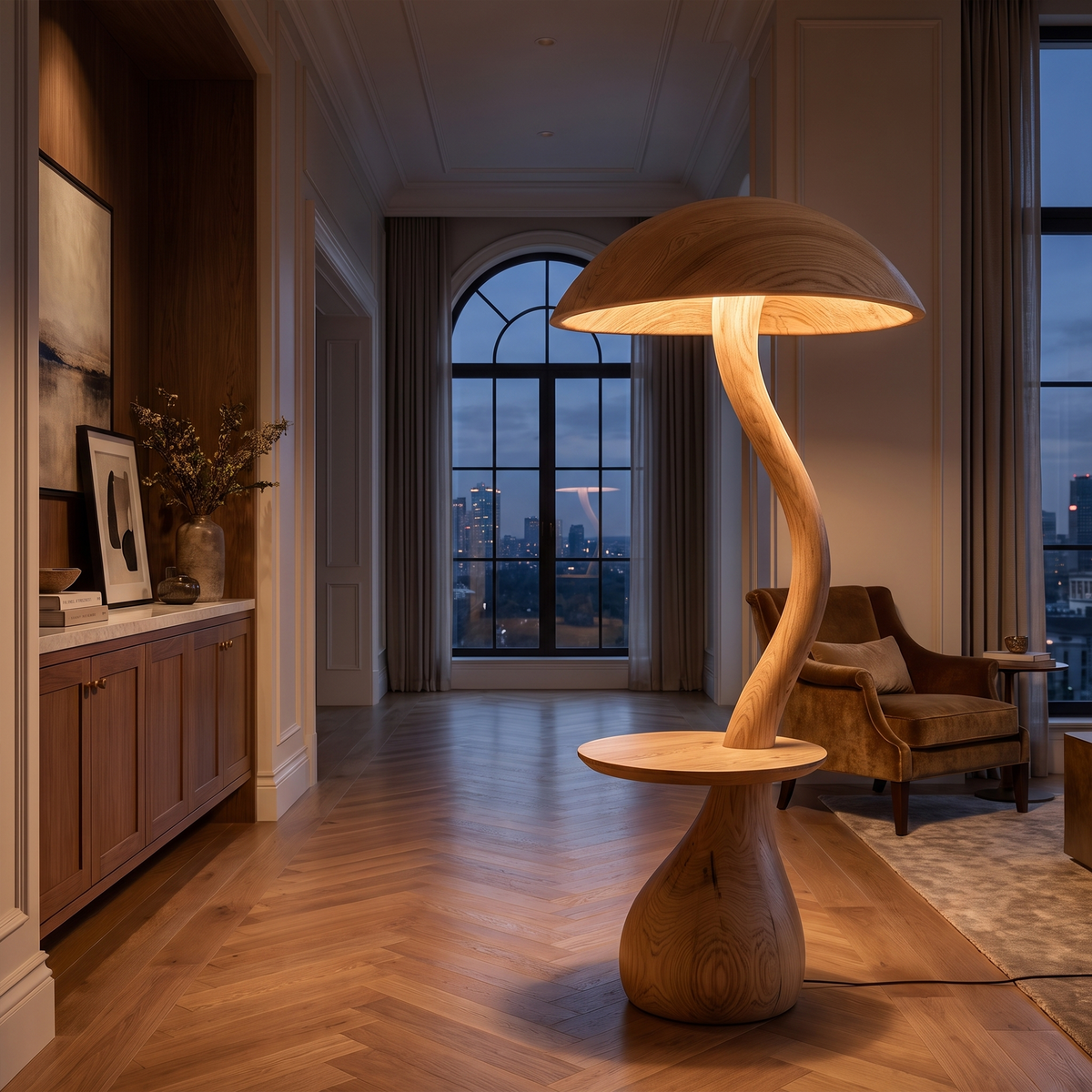 Modern Designer Floor Lamp With Mushroom Inspired Design For Living Room