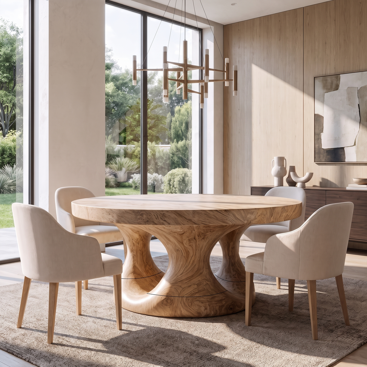 Organic Round Dining Table With Sculptural Tree Root Design For Dining Room And Kitchen