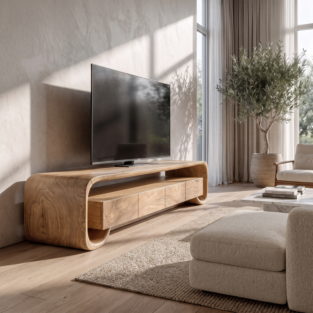 Modern TV Cabinet With Minimal Organic Design For Living Room And Lounge