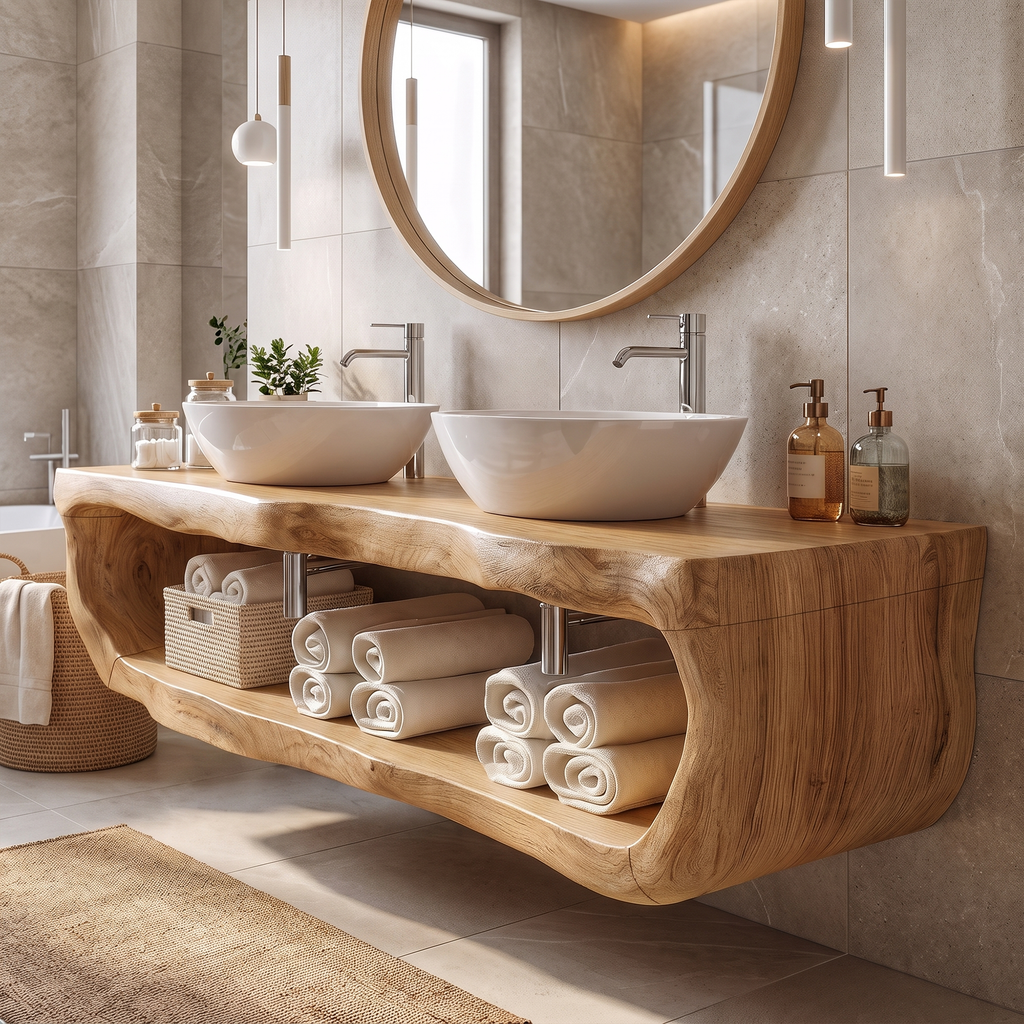 Organic Sculptural Bathroom Vanity Wall Mounted Towel Storage