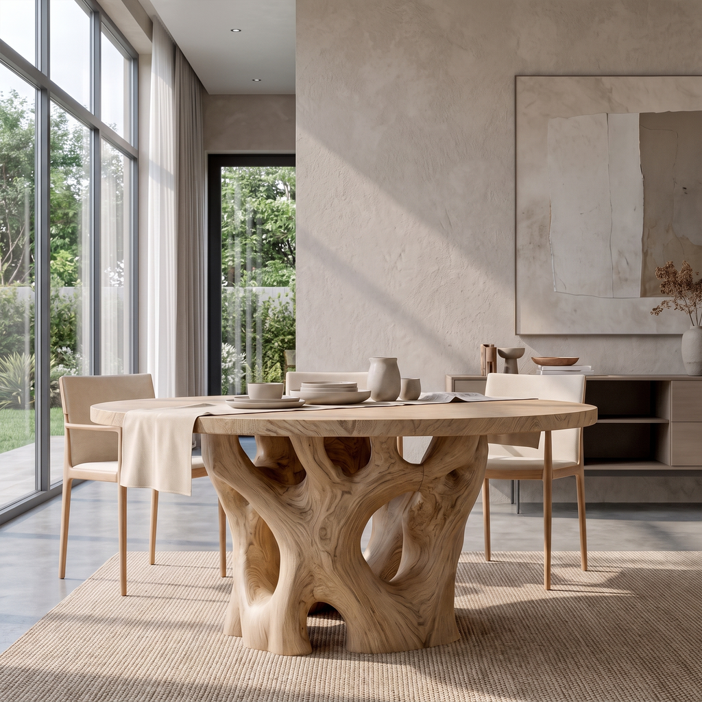 Organic Round Dining Table With Nature Inspired Cutout Form For Dining Room And Breakfast Nook