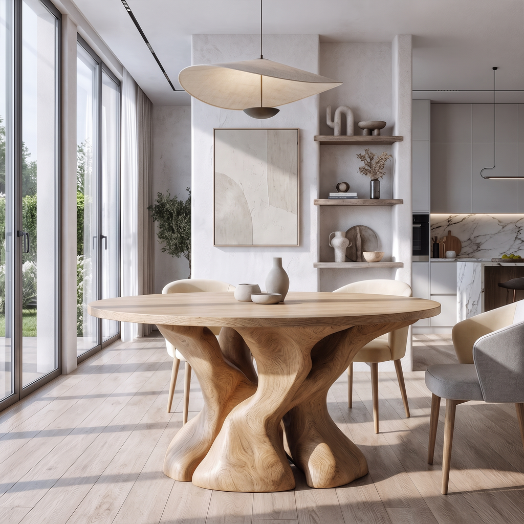 Natural Round Dining Table With Tree Root Inspired Form For Dining Room And Breakfast Nook