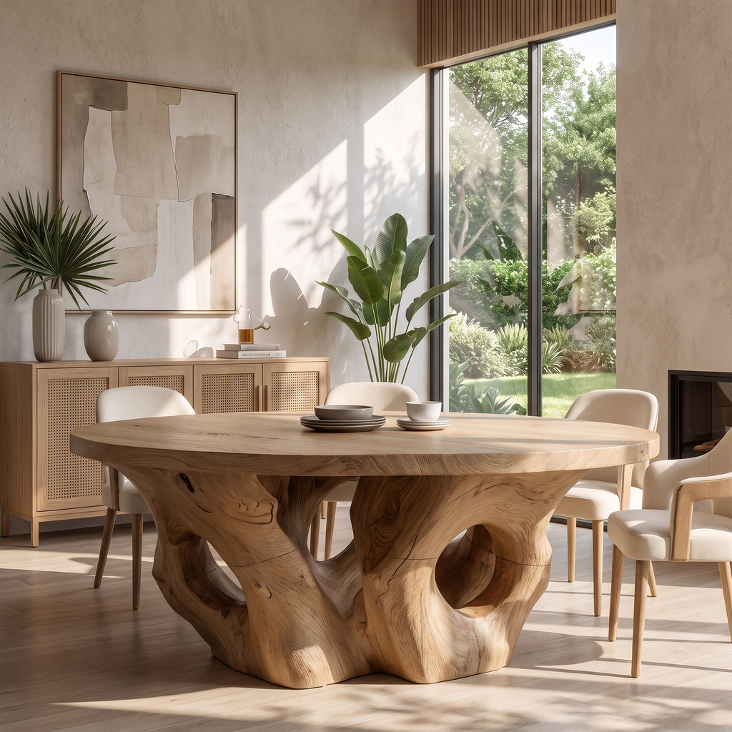 Modern Round Dining Table With Sculptural Open Form For Dining Room And Living Room