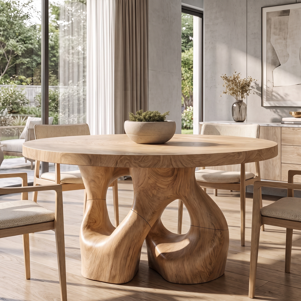Organic Round Dining Table With Interwoven Branch Design For Dining Room And Kitchen