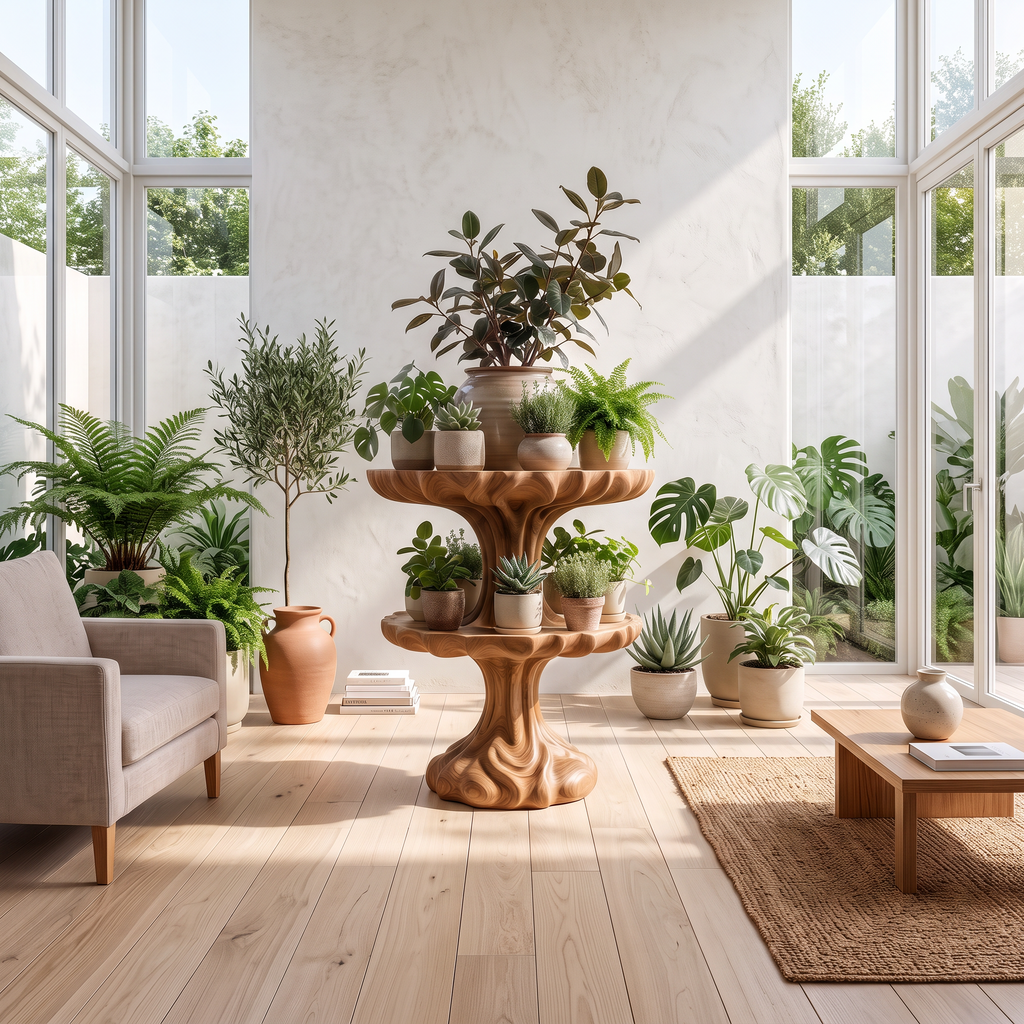 Natural Tree Plant Stand With Branch Inspired Design For Living Room And Sunroom