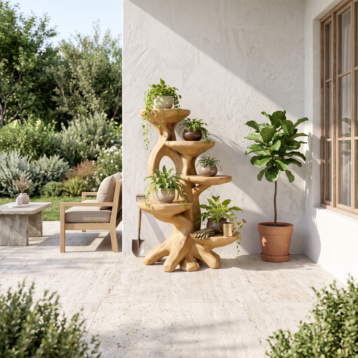 Modern Plant Stand With Sculptural Platforms For Living Room