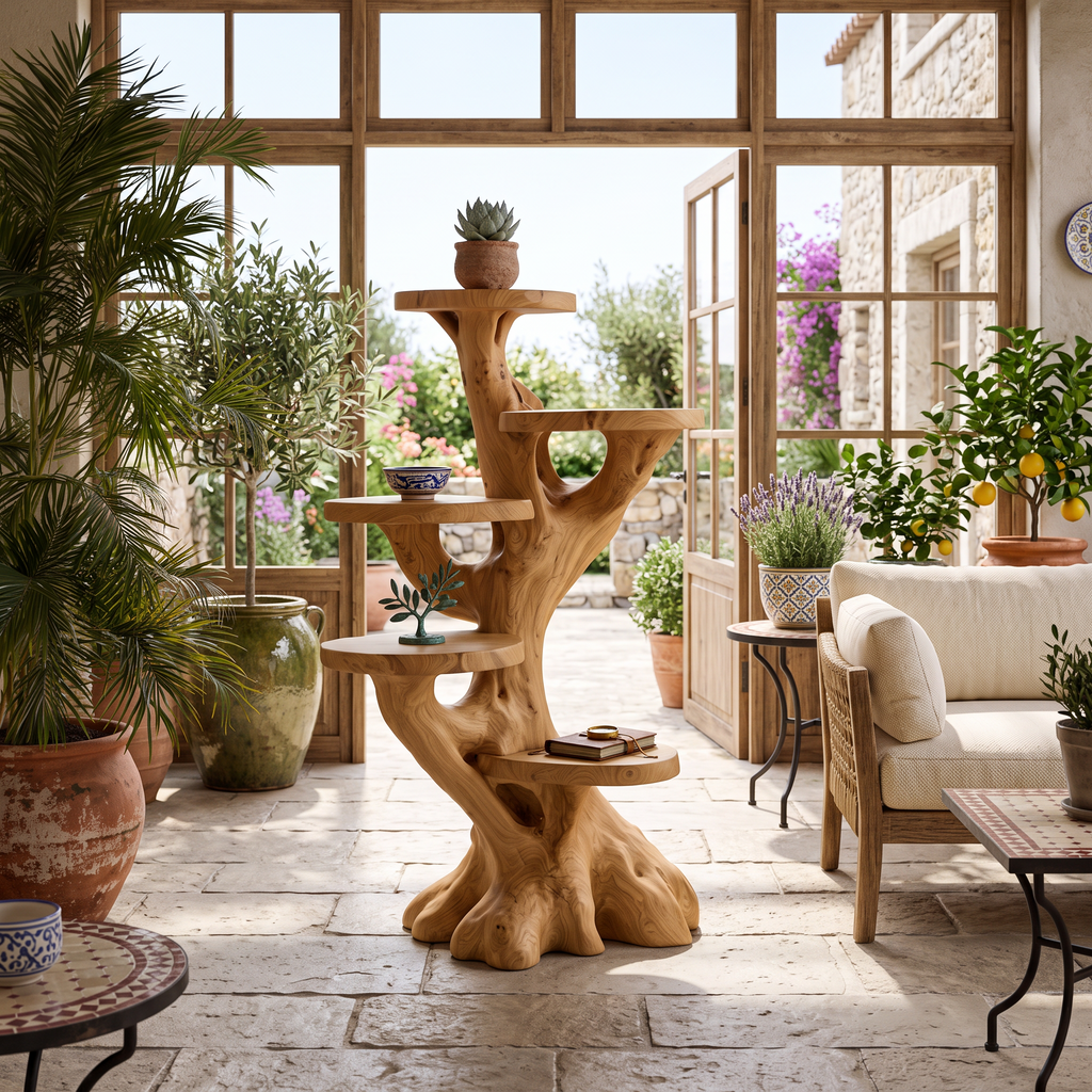 Modern Plant Display Stand With Sculptural Curved Form For Living Room And Office