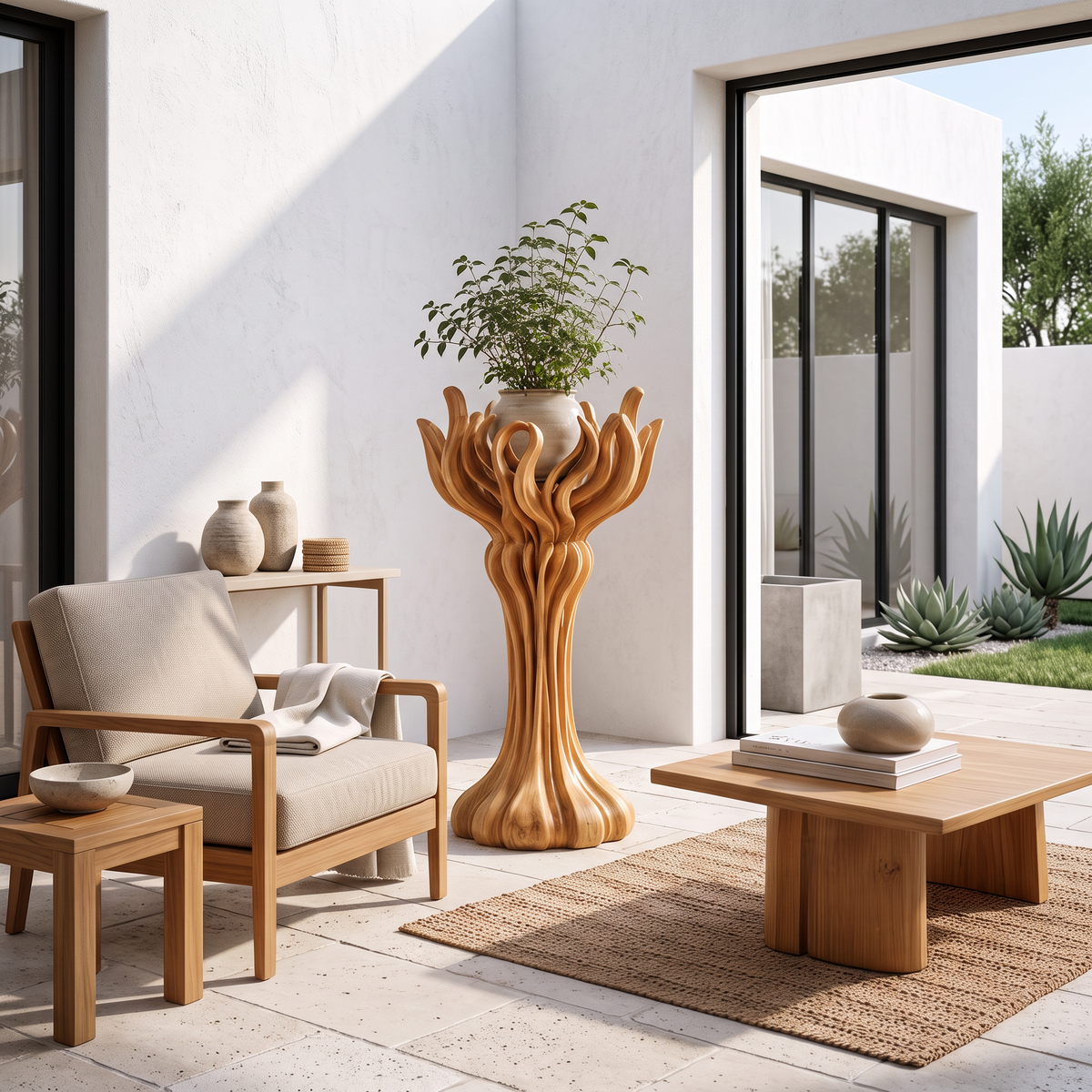 Organic Tree Plant Stand With Sculptural Branch Design For Living Room And Sunroom