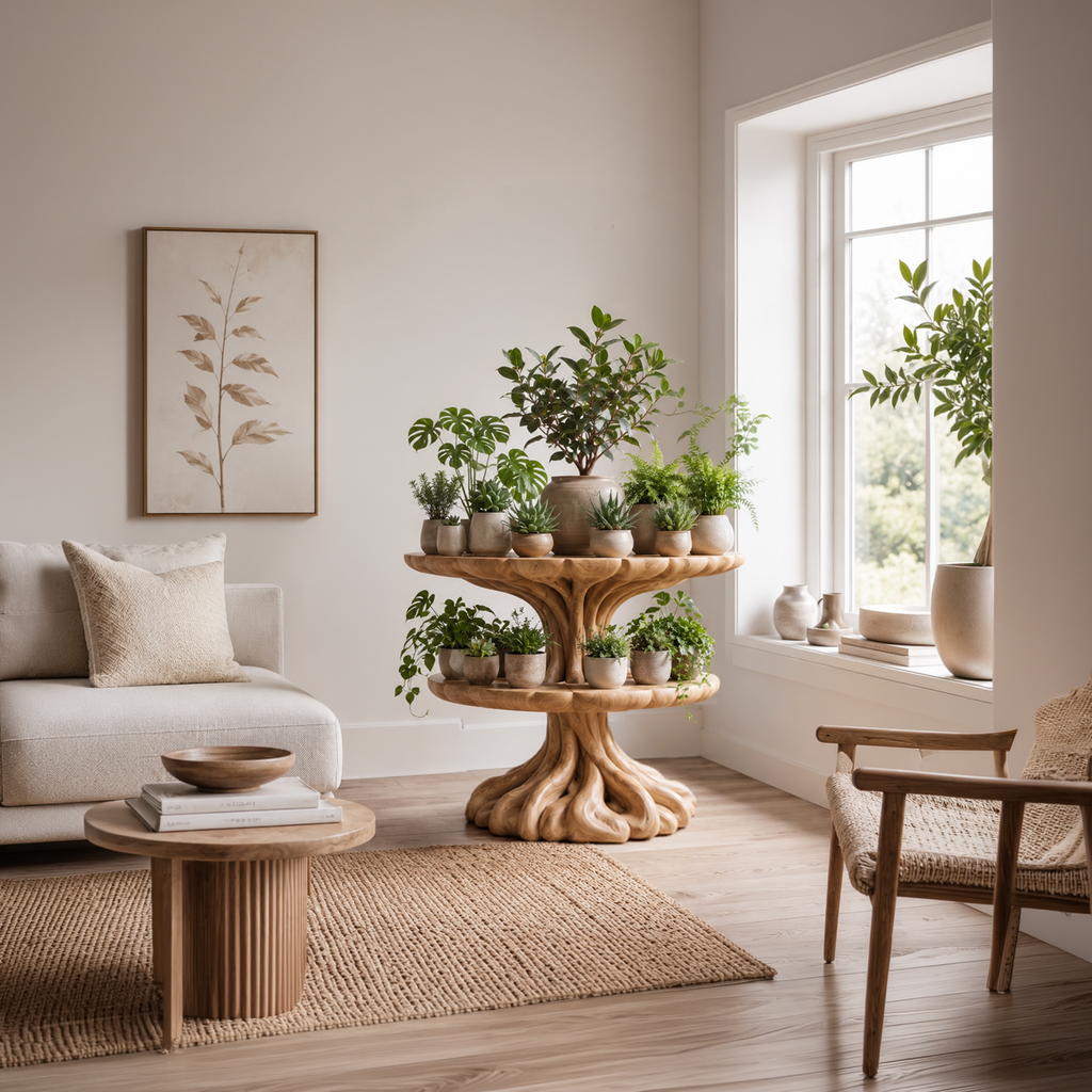 Modern Multi Tier Plant Stand With Architectural Curved Design For Office And Living Room