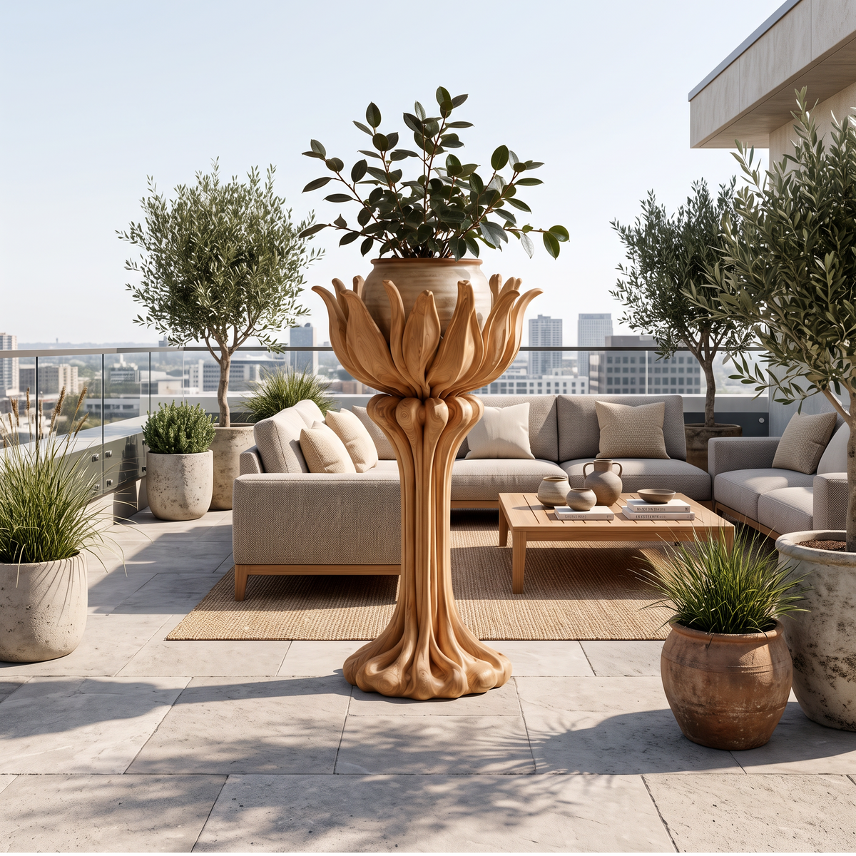Rustic Plant Display Stand With Tree Trunk Design For Living Room And Patio