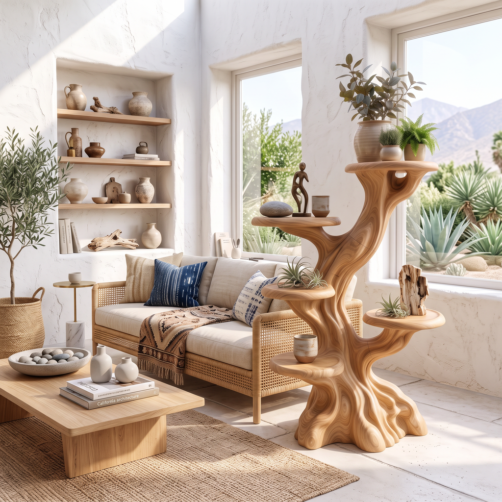 Rustic Sculptural Tree Plant Stand Multi Tier Display For Living Room