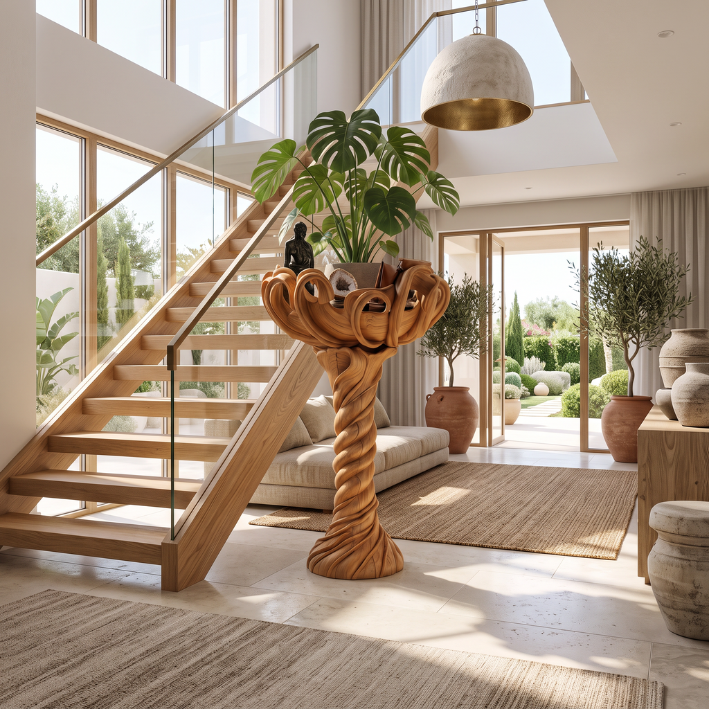 Modern Indoor Plant Stand With Organic Branch Silhouette For Living Room And Office