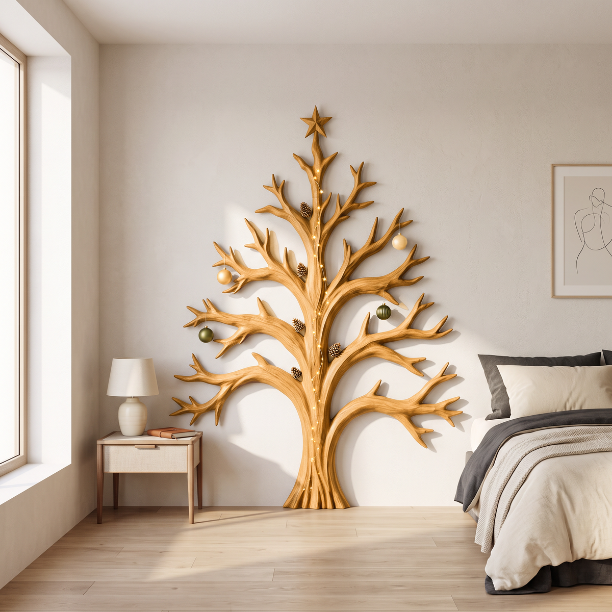 Natural Christmas Tree Wall Decor With Twisted Tree Branches For Entryway