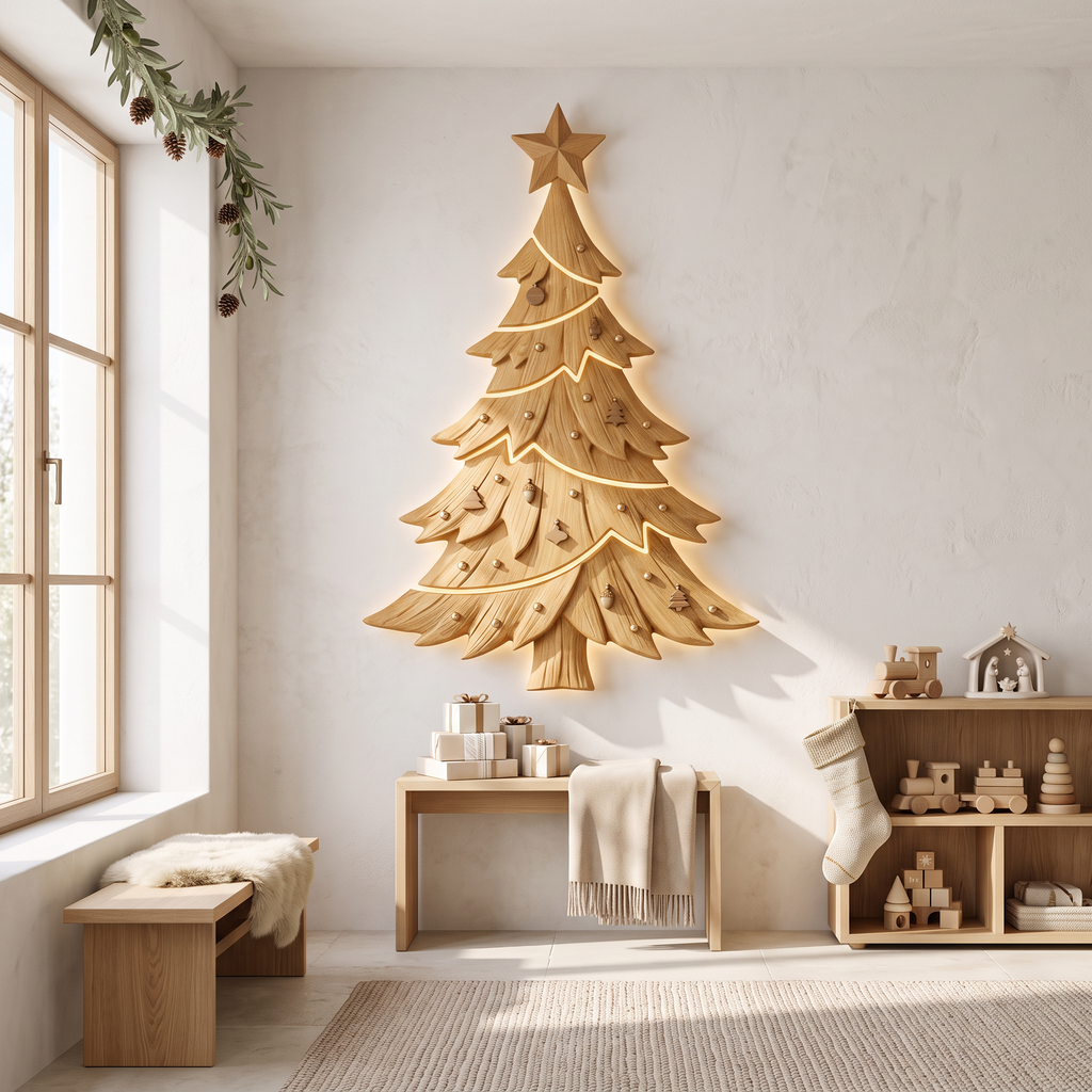 Contemporary Xmas Wall Sculpture With Evergreen Silhouette For Living Room