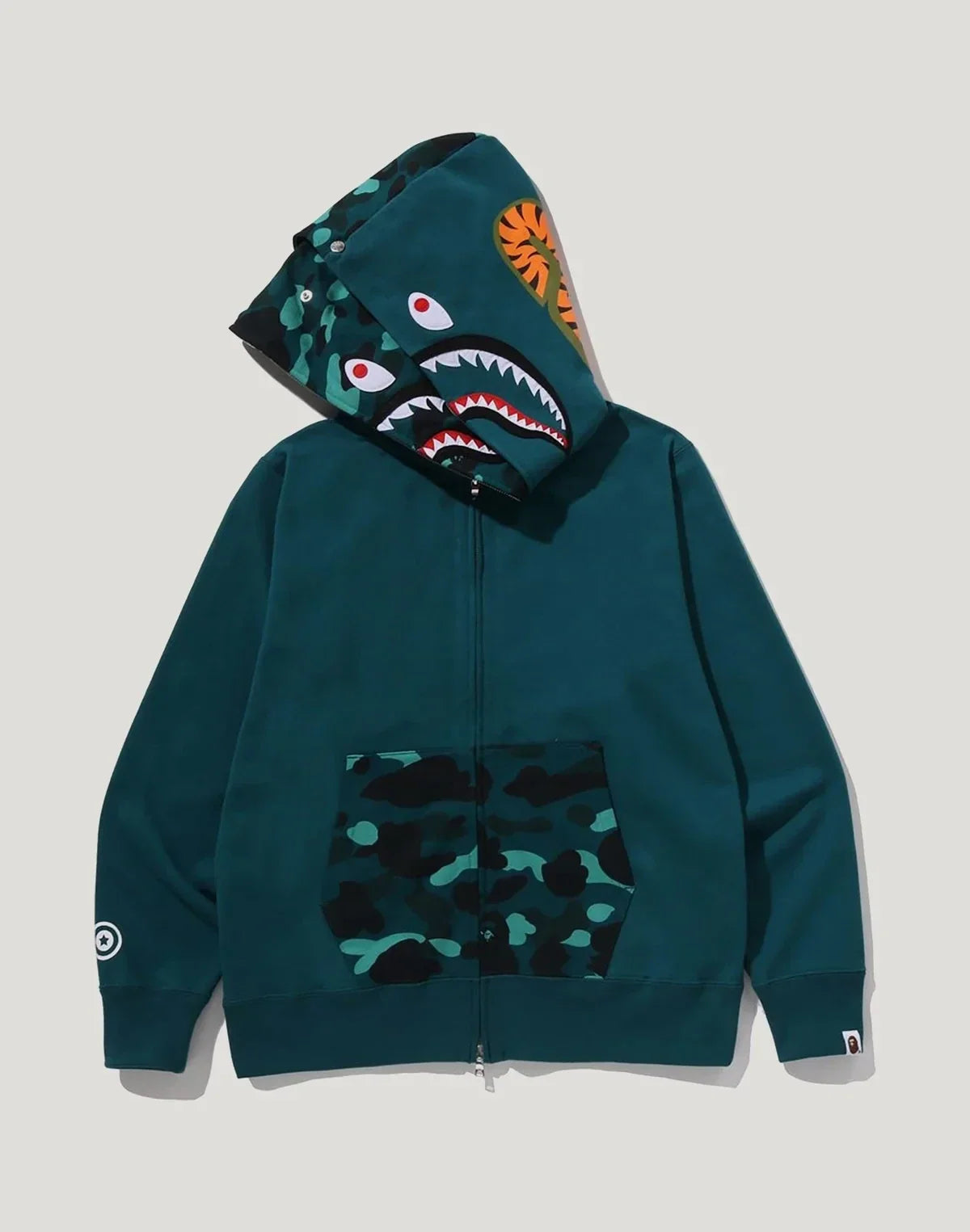 Cotton Camo Double-Hood Full-Zip Hoodie - Red